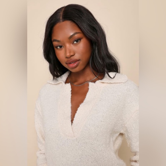 Toasty Vibes Ivory Collared Pullover Sweater Top - Picture 4 of 5